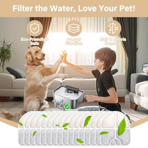16 Pack Replacement Filters for FEELNEEDY 3Gal/12L Dog Water Dispenser (FN-W13), 8 Month Set for Large Dogs Water Bowl Dispenser, Includes 16 Filters & 16 Sponges