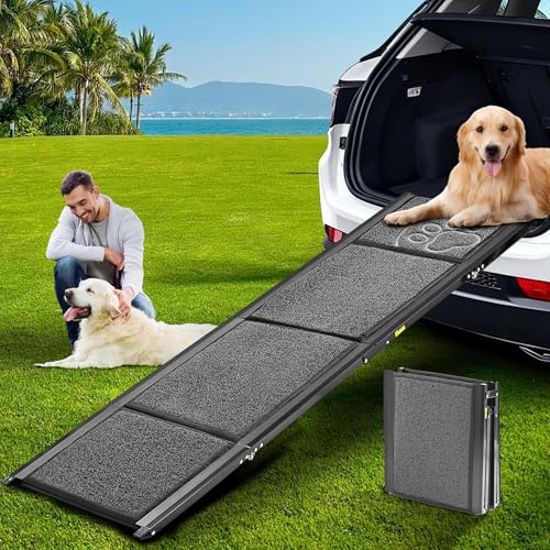 Dog Ramp for Large Dogs, Portable Pet Ramp for SUV Car & Truck | 63" Long & 17.3" Wide, Non-slip Surface, Supports 250 lbs, Foldable Outdoor Pet Ramp - size: Upgraded 63" L x 17.3" W