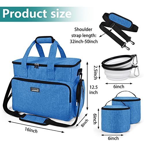BAGLHER Dog Travel Bag, Pet Travel Bag (ALL Pet Travel Supplies), With 2 Pet Food Containers and 2 Collapsible Silicone Bowls; Essential Kits for Pet Travel Blue - color: Blue, size: Large