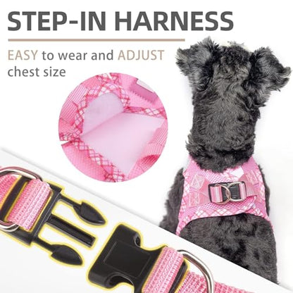 PUPTECK Dog Harness and Leash Set for Small Medium Dogs No Pull Step-in Soft Mesh Puppy Cat Vest Harnesses Reflective at Night, Pink M - color: #1 Pink(Basic Mesh), size: M(CHEST 16"-18", 11-18 lbs)