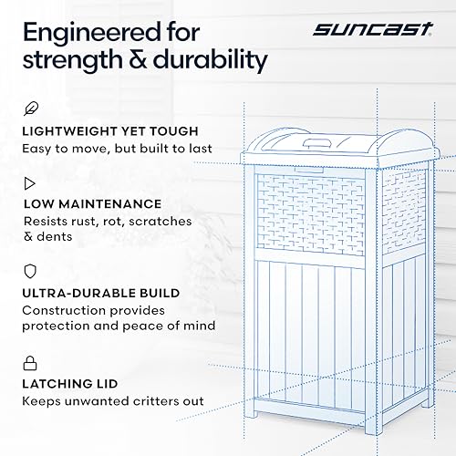 Suncast 33 Gallon Wicker-Style Hideaway Trash Can with Secure Latching Lid and Weather-Resistant Construction for Patio, Cyberspace Grey, Made in the USA - color: Cyberspace Grey