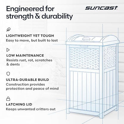 Suncast 33 Gallon Wicker-Style Hideaway Trash Can with Secure Latching Lid and Weather-Resistant Construction for Patio, Cyberspace Grey, Made in the USA - color: Cyberspace Grey