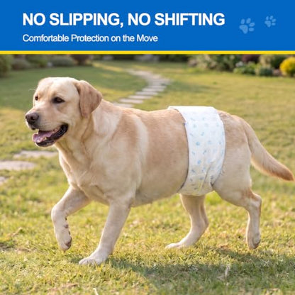Wowflash 100 Count Male Dog Diapers Disposable, Leakproof Dog Wraps with Wetness Indicator, Breathable Quick-Dry, Secure Fit Doggy Belly Bands for Incontinence, Marking & House Training, Large - size: Large