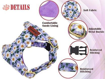 OaaXbbECco No Pull Floral Pattern Dog Harness,Soft Adjustable Dog Harness Vest and Dog Leash Set No Choke Escape Proof (Purple Daisy, XXS) - color: Purple Daisy, size: XXS