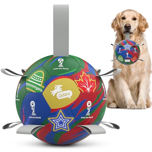 QDAN Dog Soccer Ball with Straps, 7 Inch World Cup Soccer Ball for Dogs, Water Toy, Dog Ball Toys for Medium Large - color: World Cup, size: Large Size 3