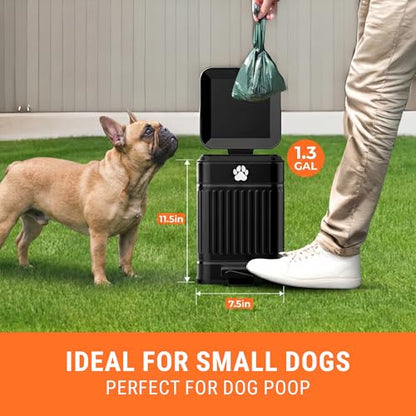 Pupzle Dog Poop Trash Can Outside, 1.3 Gal Metal Dog Waste Trash Can with Lid Outdoor, Waste Container with Pedal Garbage Poop Bin, Poo Bucket Outdoor with Lid for Backyard Odor Control, 30 Bags - size: Small