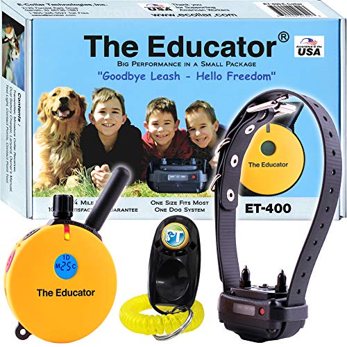 Educator ET-400 E Collar for Dog Training with Remote - 3/4 Mile Range, Waterproof, 100 Blunt Stimulation Levels, Tone or Vibration Mode, Night Tracking Light for Small, Medium & Large Dogs - size: 1-Dog (ET-400)