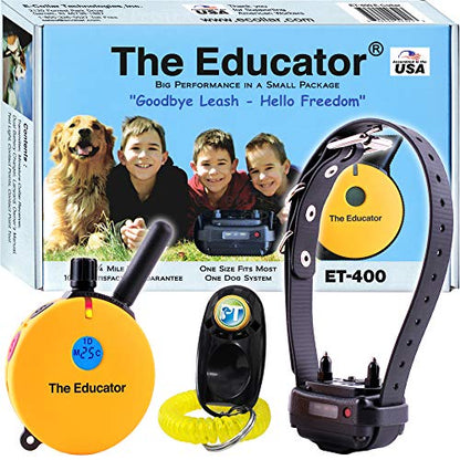 Educator ET-400 E Collar for Dog Training with Remote - 3/4 Mile Range, Waterproof, 100 Blunt Stimulation Levels, Tone or Vibration Mode, Night Tracking Light for Small, Medium & Large Dogs - size: 1-Dog (ET-400)