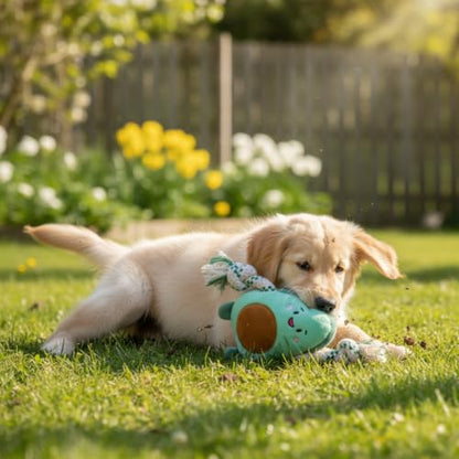 Green Sheep Puppy Plush Dog Toy, No Stuffing Squeaky Toy with Recycled Cotton Rope for Teething, Comfort and Gentle Play, Small Dogs and Puppies, Avacado - color: Avocado