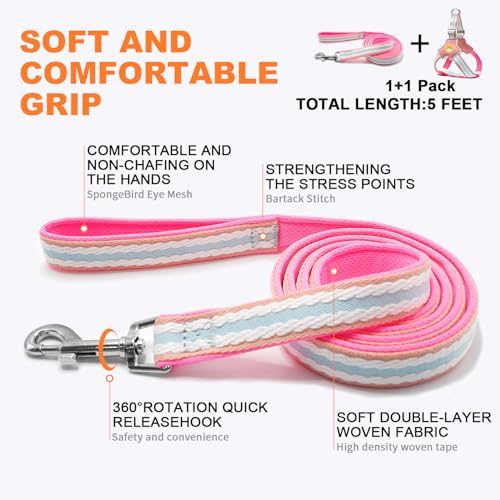 COODEO Anti-Pull Dog Harness with Reflective Strips & Breathable Padding & Anti-Escape Design, Quick Adjustable Dogs Training & Walking (Pink, L) - color: Pink, size: L