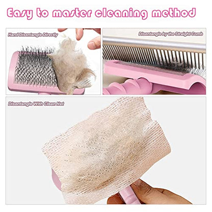 Large Slicker Brush for Long Haired Dogs & Cats, Extra Long Pin Shedding Brush for Thick Undercoat, Curly Hair, 25mm(1"), Pink - color: Pink