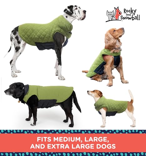 Rocky 2-in-1 Reversible Dog Jacket - Waterproof Snow Coat for Medium & Large Dogs - color: Olive, size: XX-Large