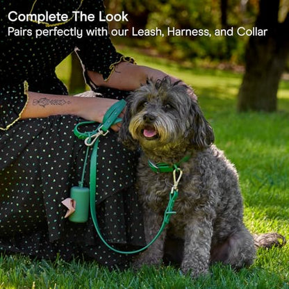 Wild One Dog Poop Bag Holder and Dispenser with Leash Attachment, Leak Proof, Easy Twist Top for Refills, Includes 1 Roll Poop Bags, Navy - color: Navy, size: Dispenser + 10 Bags