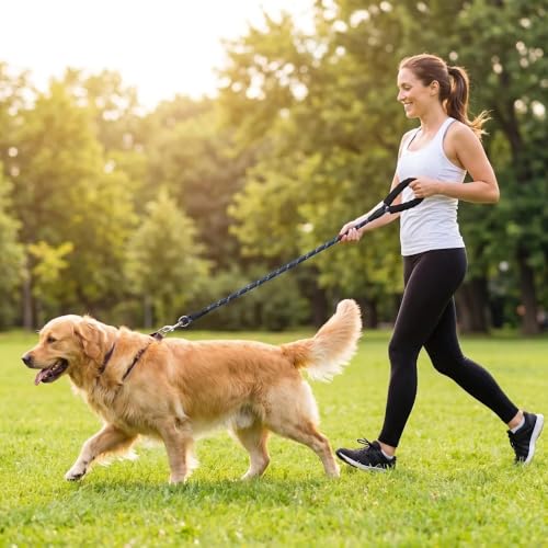 1 Pack 6 FT Heavy Duty Rope Dog Leash, Reflective Training Lead with Padded Handle, Tangle-Free Gear to Manage Large Medium Breeds, Navy Blue