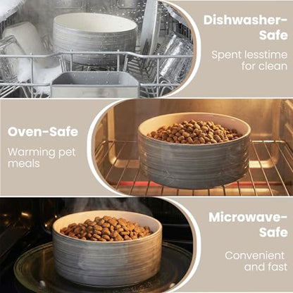 hjn Elevated Ceramic Dog Bowl with Bamboo Stand, Raised Pet Feeding Station for Small Medium Dogs Cats, Modern Design with Anti-Slip Base (White Gray, 7.6Cup) - color: White Gray, size: 7.6Cup