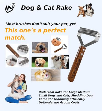 Undercoat Rake for Dogs & Cats, Dog Brush for Shedding Remove Mats, Dematting Comb, Safe&Gentle Grooming Brush for German Shepherds Medium to Long-Haired Pets,Premium Wooden Handle (L- Dematting Comb) - size: L- Dematting Comb
