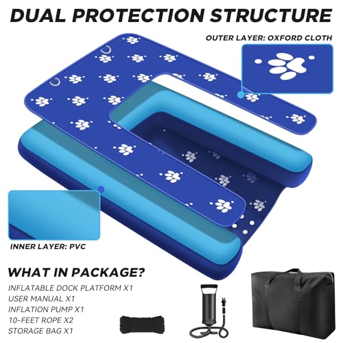 Inflatable Dock Platform, Dog Boat Ramp Floating Non-Slip Oxford and PVC with Lagre Water Ramp for Dogs Pool, Dock, Lake with Traction Rope, Manual Air Pump (4.8ft x 3ft x 6in) L05 - size: 4.8ft x 3ft x 6in