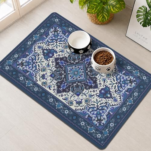 Pet Feeding Mat for Floors Waterproof Dog Mat for Food and Water Absorbent Quick Dry Non Slip mat for Cat Bowls - color: Blue, size: 20"L x 12"W