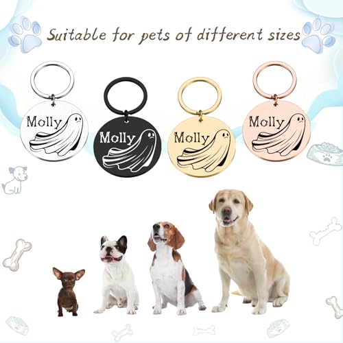 Personalized Halloween Ghost Dog Tag–Custom Engraved Pet ID Nameplate for Dogs and Cat–Ghost Shape Tag with Pet Name on Front and Address Phone on Back–Cute Spooky Halloween Collar Accessory(Style 3) - style: Style 3
