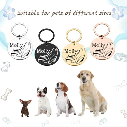 Personalized Halloween Ghost Dog Tag–Custom Engraved Pet ID Nameplate for Dogs and Cat–Ghost Shape Tag with Pet Name on Front and Address Phone on Back–Cute Spooky Halloween Collar Accessory(Style 3) - style: Style 3