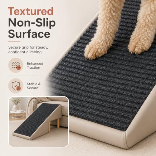 Dog Ramp for Bed and Couch, 2-in-1 Pet Ramp Ottoman, 16" High | Low-angle 23° incline with non-slip washable surface helps protect joints for small dogs, puppies and senior pets