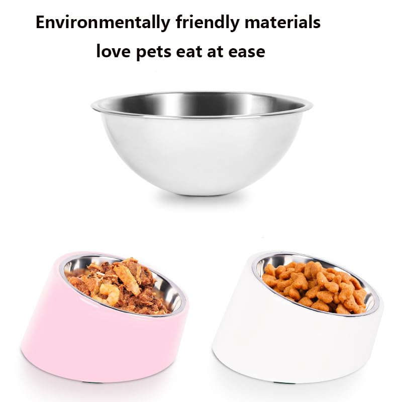 15° Tilted Dog Bowl for Small Dogs Flat-Faced Breeds - Anti-Choke Ergonomic Elevated Feeder Non-Slip Base - 2-in-1 Detachable Stainless Steel Food & Water Bowls - Pure White Clean & Simple (M, White) - color: White, size: M