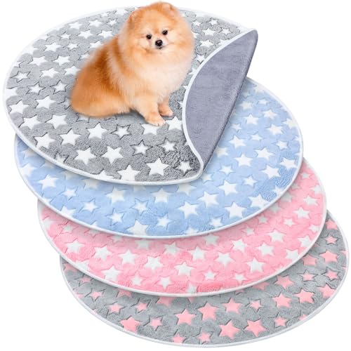 Hahafelt 4 Pcs Round Whelping Pee Pads Washable for Dogs Waterproof Pet Training Mats Reusable Puppy Whelping Pads Non Slip Cat Dog Bed Mat for Crate Kennel(Large Star,32 Inches) - size: 32 Inches