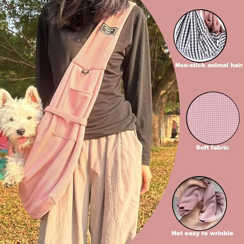 Dog Slings for Small Dogs,Soft and Breathable Waffle Fabric,Puppy Essentials,Reversible Dog Sling with Organizer Pocket,Suitable for Small Dogs and Cats,Pink - color: pink