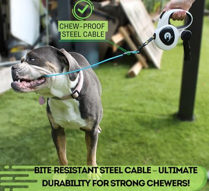 Snuggle Paws Retractable Dog Leash 16ft – Heavy Duty All-in-One Dog Leash with LED Flashlight, Poop Bag Holder, Chew Proof Steel Cable & Reflective Tape – Size L - size: L | 16.4 ft | 110 lbs