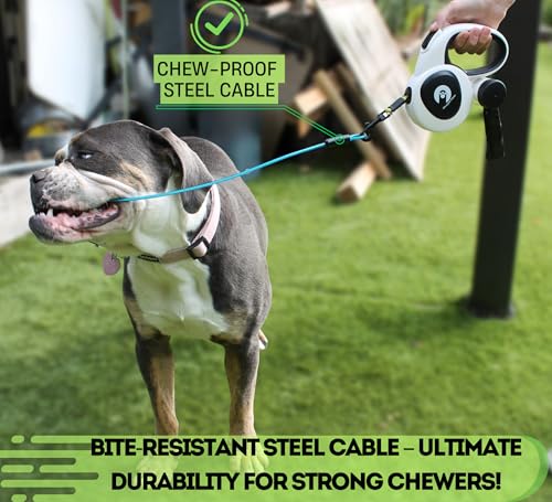 Snuggle Paws Retractable Dog Leash 16ft – Heavy Duty All-in-One Dog Leash with LED Flashlight, Poop Bag Holder, Chew Proof Steel Cable & Reflective Tape – Size S - size: S | 16.4 ft | 44 lbs