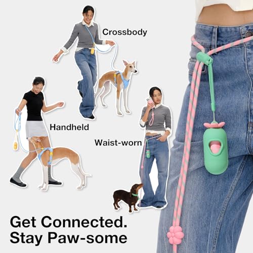 VETRESKA Crossbody Hands Free Dog Leash, 5FT Adjustable Rope Leash for Small Medium Dogs, Waist Multifunctional Leashes for Walking, No Pull Dog Leashes with Bag Dispenser, 2 in1 Walk Set (Strawberry) - color: Strawberry Red