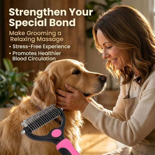 Sakerplus Pet Grooming Tool for Dogs & Cats, Professional Deshedding & Dematting Brush, Stainless Steel Undercoat Rake for Long & Short Hair Pets, Gentle Pet Hair Remover Comb (Pink,Small) - color: Pink,Small