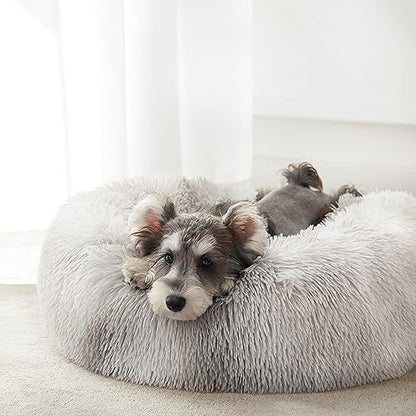 WESTERN HOME WH Calming Dog & Cat Bed, Anti-Anxiety Donut Cuddler Warming Cozy Soft Round Bed, Fluffy Faux Fur Plush Cushion Bed for Small Medium Dogs and Cats (20"/24"/27"/30"), White Grey - color: White Grey, size: 27.0"l x 27.0"w x 8.0"th