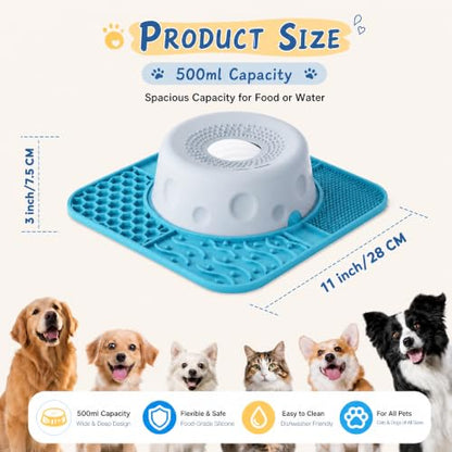 Dog Lick Bowl with Rolling Ball, 500ml Dog Lick Bowl | 2-in-1 lick mat and bowl for liquid treats and yogurt. Anti-slip suction base, food-grade silicone. All dog sizes
