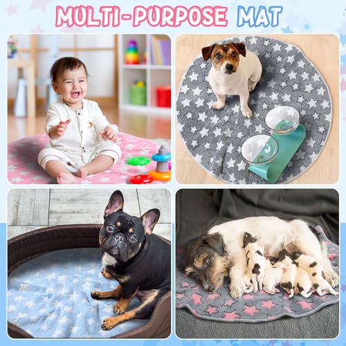 Hahafelt 4 Pcs Round Whelping Pee Pads Washable for Dogs Waterproof Pet Training Mats Reusable Puppy Whelping Pads Non Slip Cat Dog Bed Mat for Crate Kennel(Large Star,48 Inches) - size: 48 Inches
