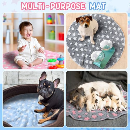 Hahafelt 4 Pcs Round Whelping Pee Pads Washable for Dogs Waterproof Pet Training Mats Reusable Puppy Whelping Pads Non Slip Cat Dog Bed Mat for Crate Kennel(Large Star,48 Inches) - size: 48 Inches