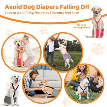 2Pcs Premium Dog Suspenders for Diapers, Belly Bands, Dog Apparel, Adjustable Elastic, Size avaiable for Small Medium and Large Dogs (Watermelon Pink L) - size: Large (Back length 15.4"-28.7")
