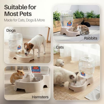 Flexzion Automatic Gravity Pet Waterer for Cat & Dog - Non-Skid & Easy-Clean Auto Replenish Water Dispenser Drinking Bowl (3/8 Gallon / 1.5L), Beige - color: Beige, size: 1.5 L