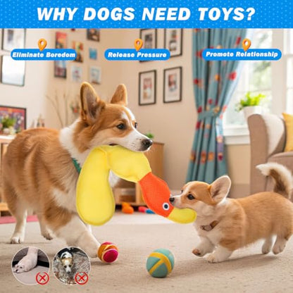 EXPAWLORER Floating Dog Water Pool Toys - 2 Pack Stuffed Duck Dog Toys Long, Pet Summer Essentials for Fetch & Training, Built-in Squeaky Ball Loud Sound for Small Medium Large Breeds, Yellow
