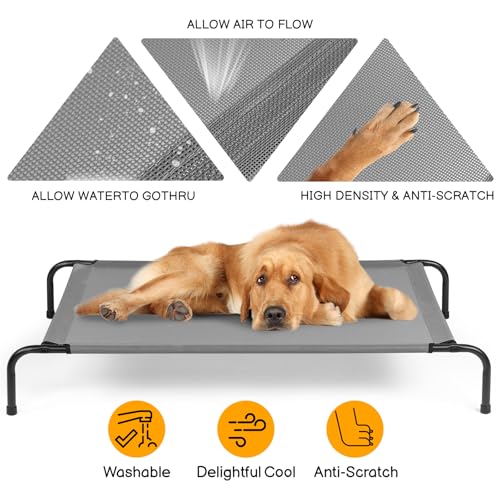 Outvita 50 Inch Elevated Dog Bed, Outdoor Cooling Raised Pet Cot, with Waterproof Textilene Mesh, Washable, Breathable, Alloy Steel Frame, Portable, Chew Proof, Indoor & Outdoor (Gray)