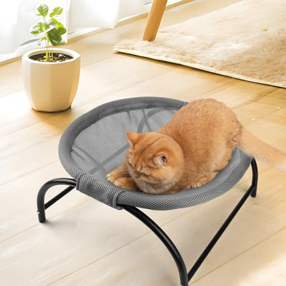 LIFLIX Raised Cat Hammock Bed, Free Standing Cat Cot with Washable Mesh, Pet Bed for for Kittens, 17.1 x 17 x 9.5 inches - color: Grey