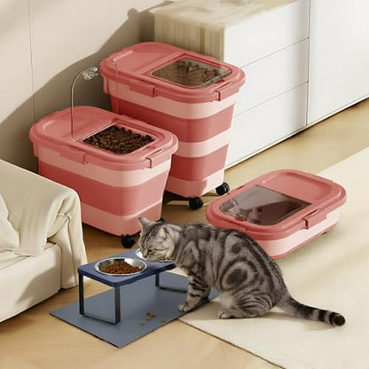 Summark 15 Lbs Dog/Cat Food Storage Container,Collapsible Food Storage Containers with Rolling Wheel Airtight Locking Lid,Pet Food Storage Container with Cup and Scoop,Pink - color: Pink