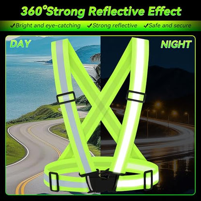 Reflective Vest Running Gear,High Visibility Adjustable Safety Vest for Outdoor Motorcycle,Dog Walking,Night Running,Hiking - color: Green X3