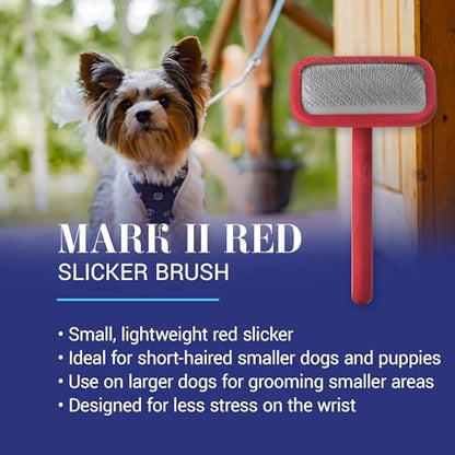 Chris Christensen Mark II Slicker Brush, Groom Like a Professional, Stainless Steel Pins, Lightweight Beech Wood Body, Ground and Polished Tips, Red Small - size: Mark II Small-RED