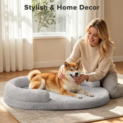 JOEJOY XL Orthopedic Dog Beds Large Sized Dog, Extra Large Washable Waterproof Oval Large Dog Bed with Removable Cover, Egg-Crate Foam Pet Bed with Bolster & Non-Skid Bottom, Light Grey, 42''x31'' - color: Light grey, size: XL(42"x 32"x 7")