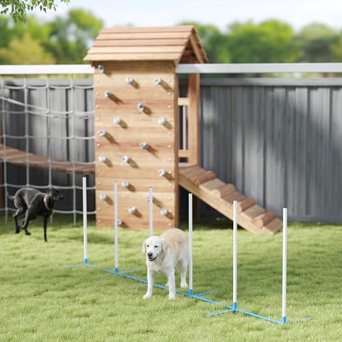 PawHut Adjustable Dog Agility Training Obstacle Course Set with Weaves Poles Storage Bag for Pet Dogs Outdoor Games Exercise