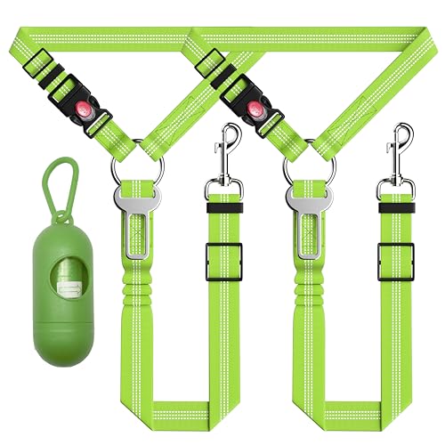 Seyezo Dog Car Seat Belt - 3 Piece Set Retractable Dog Harness with Adjustable Reflective Seatbelt for Vehicle Headrests - Heavy Duty & High Elastics - Green - color: 2PCS Green