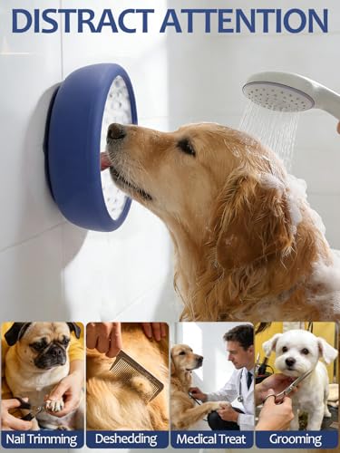 Dog Lick Bowl for Large Dogs, Lick Mat, Slow Feeder Lick Bowl with Brush and Scraper,Strong Suction, Freeze Licking Bowl for Anxiety Relief, Enrichment & Distraction, Dishwasher Safe 7.6 * 3.5 inch - color: Dark Blue