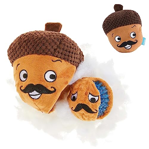 Barkbox Dog Toy 2 in 1 Interactive, Plush Exterior with Squeaker & Textured Material, Tearable Dog Toy with Squeaky Spikey Ball Inside, Ideal for Toy Destroyers - Monsieur Acorn, Large - color: Monsieur Acorn - Large