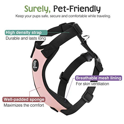 VavoPaw Dog Seat Belt, Heavy Duty Vest Dogs Car Harness with Adjustable Buckle Dog Seats Belt for Vehicle Nylon Pet Safety Seat Belts (L, Pink) - color: Light Pink, size: L (Chest: 22-32.3", Neck: 16.9-26")